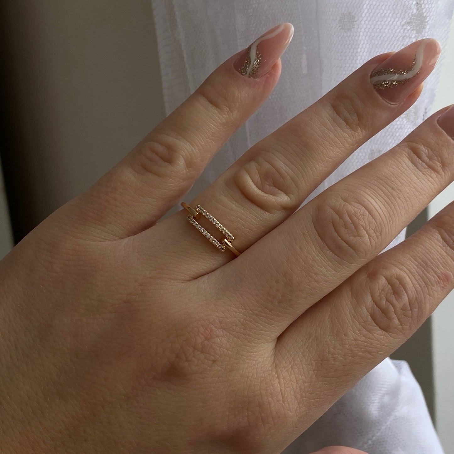 Paauksuotas minimalistinis žiedas su cirkoniais - 18k - paauksuotas - papuošalai