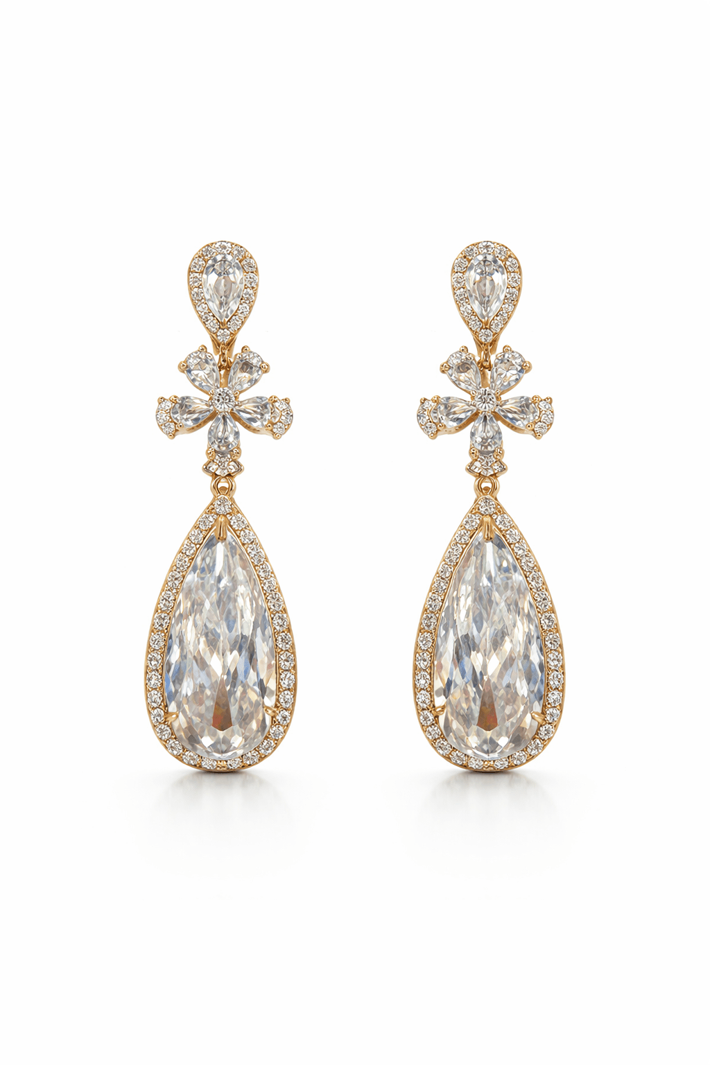 Auksuoti kabantys auskarai su dideliu cirkoniu - 18k - paauksuoti - papuošalai