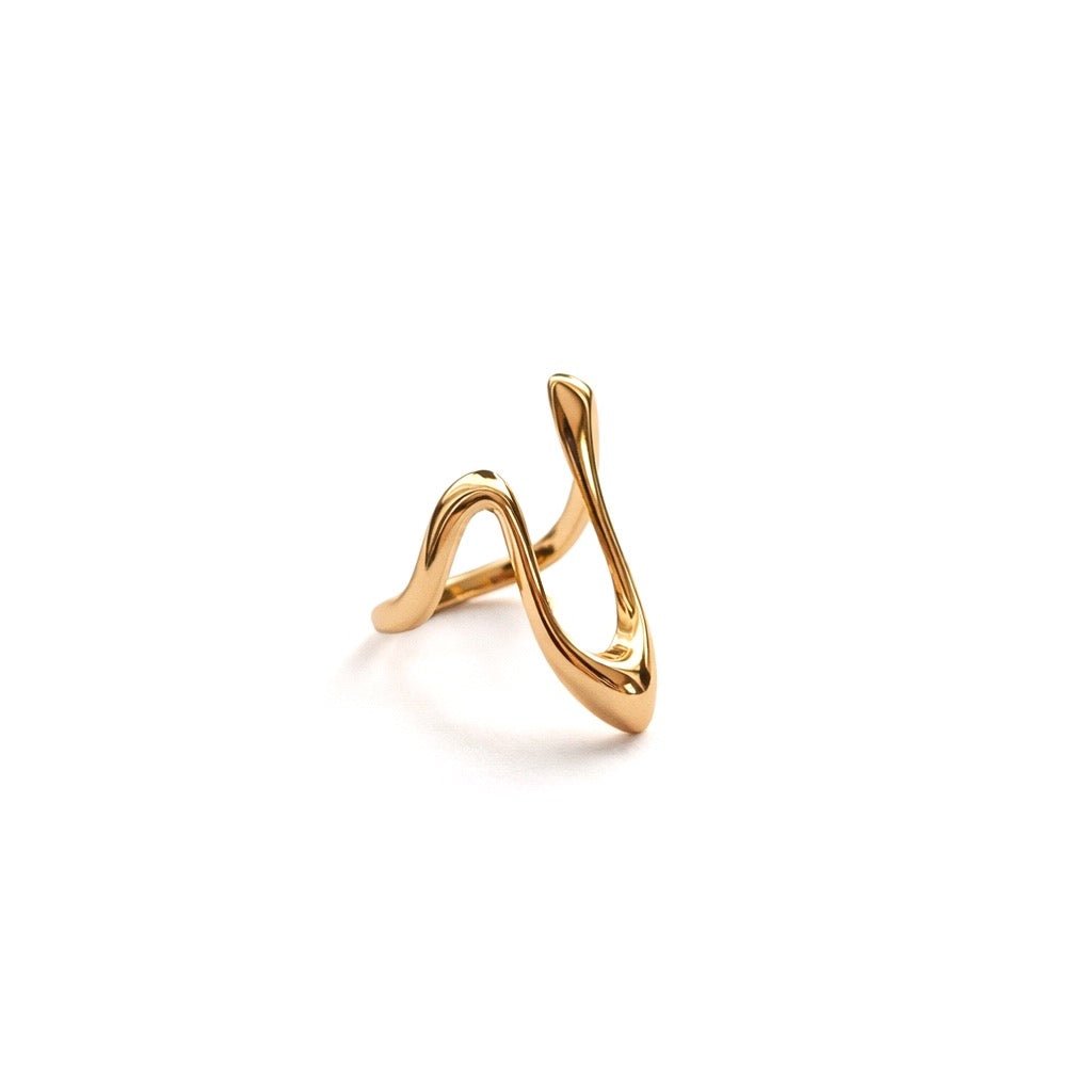 Klasikinis paauksuotas žiedas su abstrakčiu dizainu - 18k - paauksuotas - papuošalai