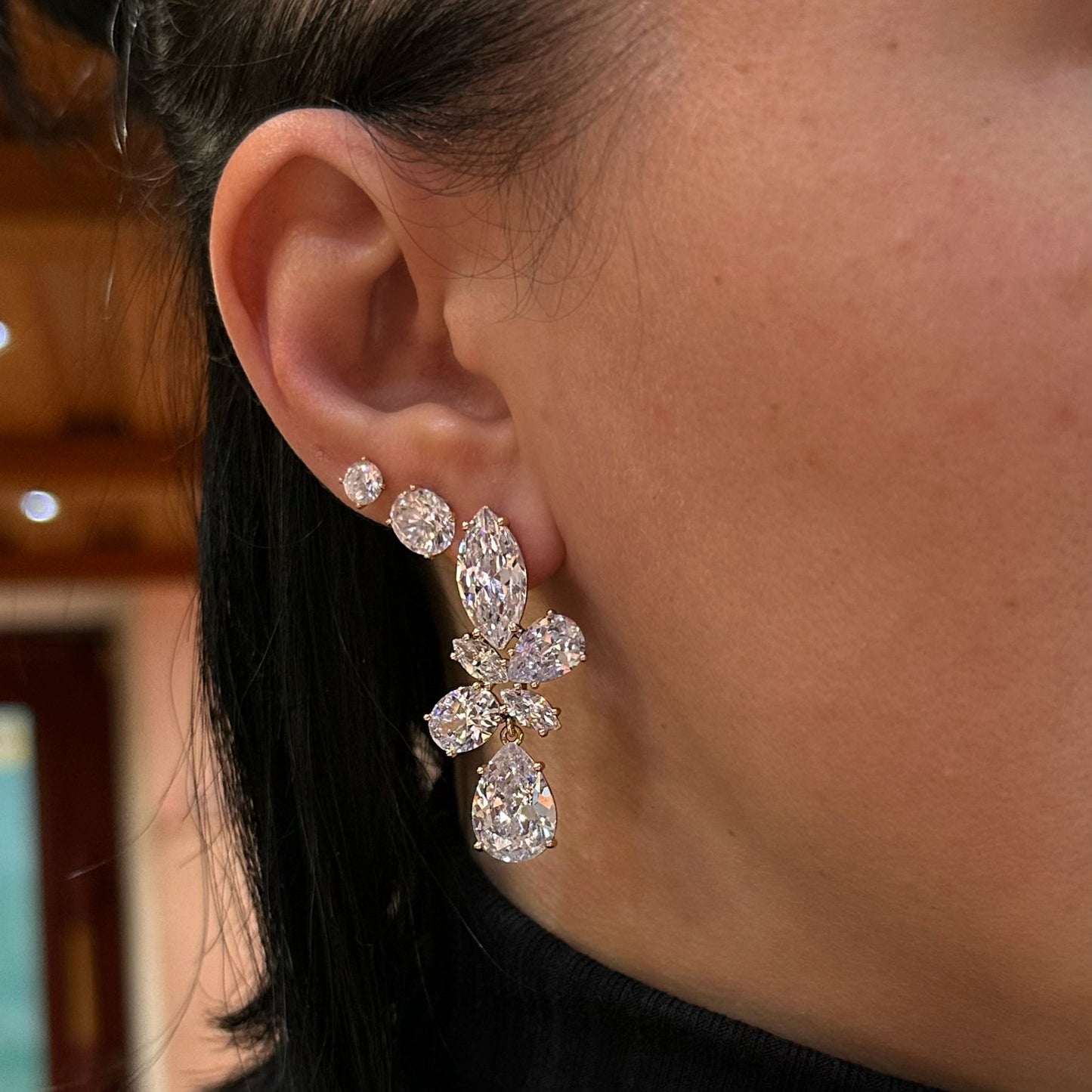 Crystal lux paauksuoti auskarai su segtukais
